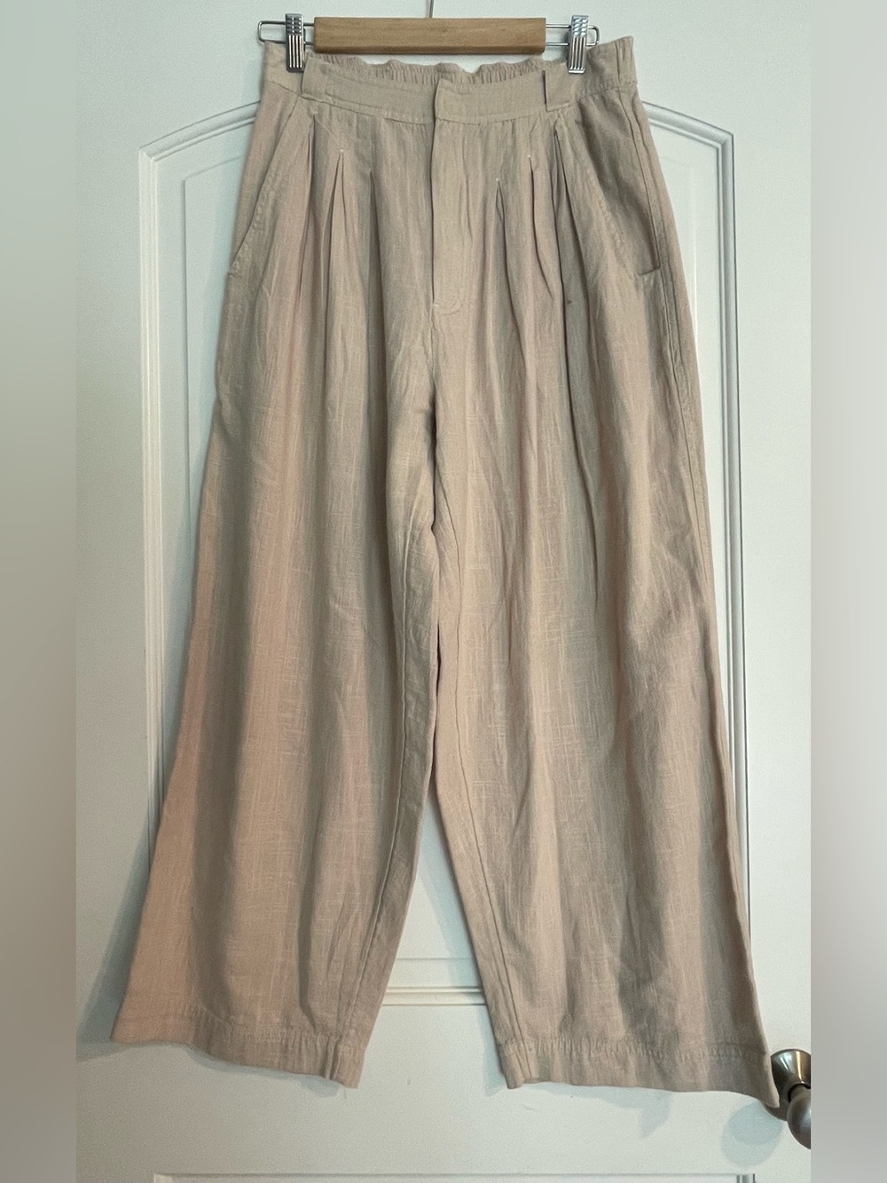 Free People Relaxed Wide-Leg Balloon Pleated Cotton Chinos Size 4